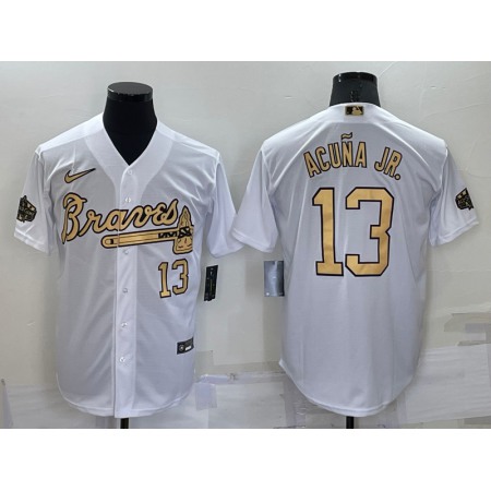 Men's Atlanta Braves #13 Ronald Acuna Jr. 2022 All-Star White Cool Base Stitched Baseball Jersey