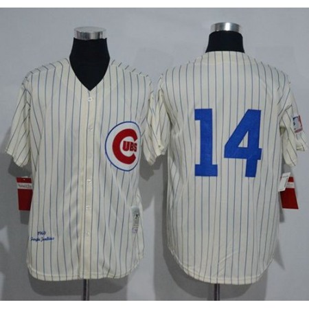 Mitchell And Ness 1969 Cubs #14 Ernie Banks Cream Strip Throwback Stitched MLB Jersey
