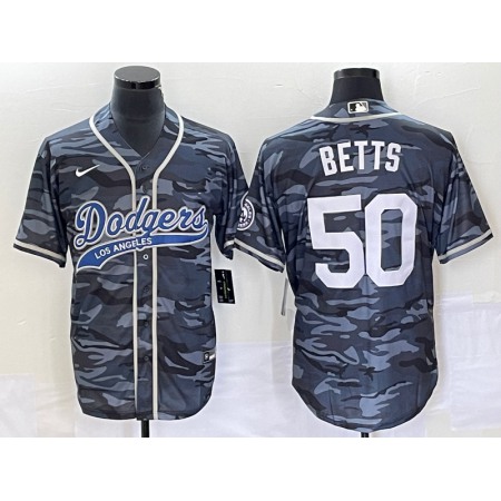 Men's Los Angeles Dodgers #50 Mookie Betts Gray Camo Cool Base With Patch Stitched Baseball Jersey
