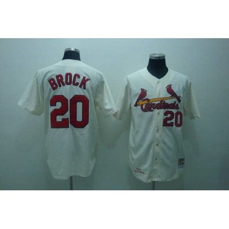 Mitchell and Ness 1967 Cardinals #20 Lou Brock Stitched Cream Throwback MLB Jersey