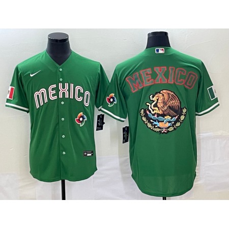 Men's Mexico Baseball 2023 Green Team Big Logo World Baseball Classic Stitched Jersey