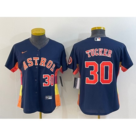 Women's Houston Astros #30 Kyle Tucker Navy With Patch Cool Base Stitched Baseball Jersey(Run Small)