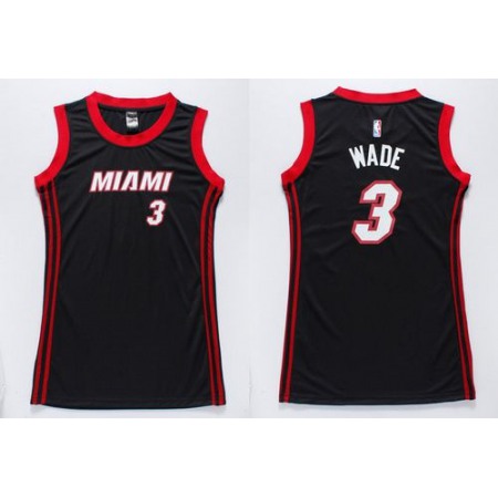 Heat #3 Dwyane Wade Black Women's Dress Stitched NBA Jersey