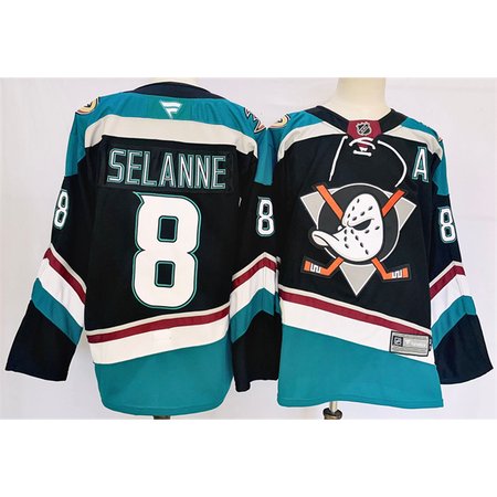 Men's Anaheim Ducks #8 Teemu Selanne Black/Teal 2024-25 Stitched Premium Jersey