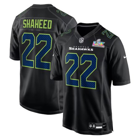 Men's Seattle Seahawks #22 Rashid Shaheed Black Super Bowl LX Patch Carbon Fashion Game Jersey