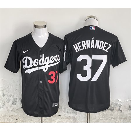 Men's Los Angeles Dodgers #37 Teoscar Hernandez Black Cool Base Stitched Baseball Jersey