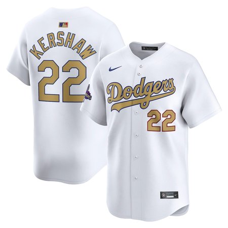 Youth Los Angeles Dodgers #22 Clayton Kershaw White 2025 Gold Collection Limited Jersey
