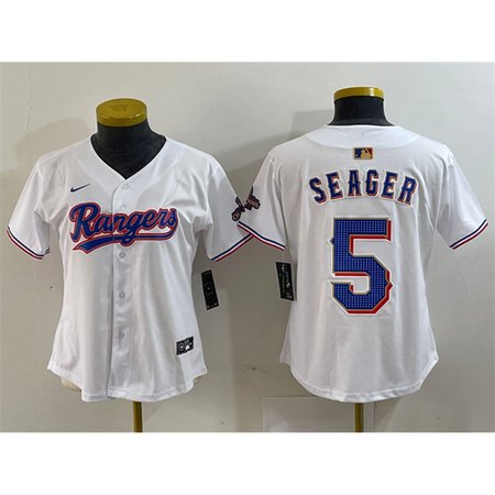Women's Texas Rangers #5 Corey Seager White Gold Stitched Baseball Jersey(Run Small)