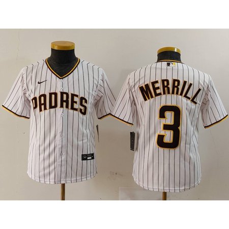 Youth San Diego Padres #3 Jackson Merrill White Stitched Baseball Jersey