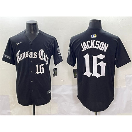 Men's Kansas City Royals #16 Bo Jackson Black "Gothic Crown Edition" Vapor Premier Limited Stitched Baseball Jersey