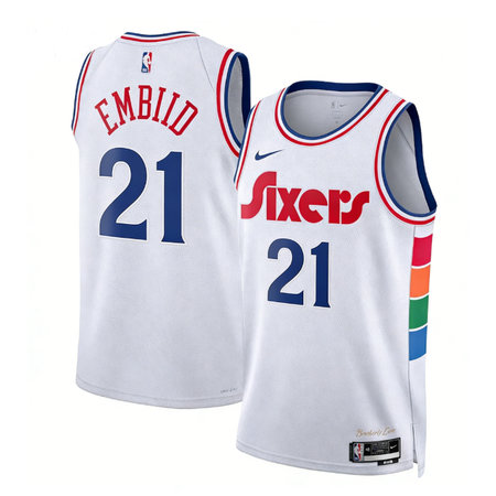 Youth Philadelphia 76ers #21 Joel Embiid Nike White 2024/25 Swingman City Edition Jersey