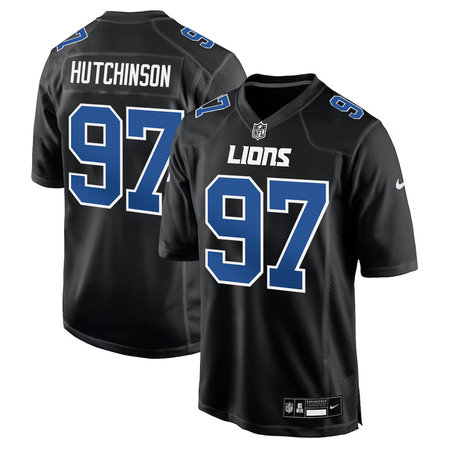 Youth Detroit Lions #97 Aidan Hutchinson Carbon Black Fashion Game Jersey