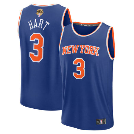 Men's New York Knicks #3 Josh Hart Blue 2026 NBA Finals Patch Fast Break Icon Edition Replica Jersey