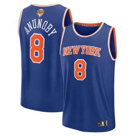Youth New York Knicks #8 OG Anunoby Blue 2026 NBA Finals Patch Fast Break Icon Edition Replica Jersey