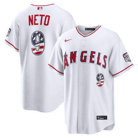 Men's Los Angeles Angels #9 Zach Neto Nike White USA 250 Fourth of July Stadium Jersey
