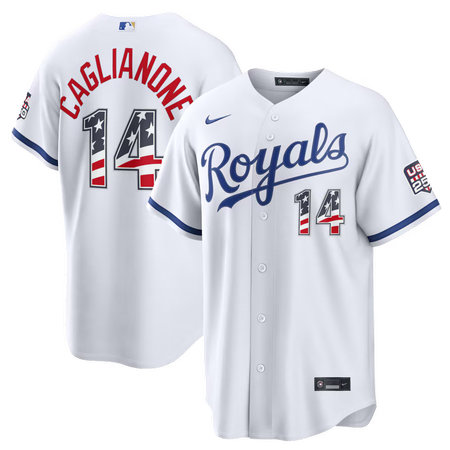 Men's Kansas City Royals #14 Jac Caglianone Nike White USA 250 Fourth of July Home Stadium Jersey