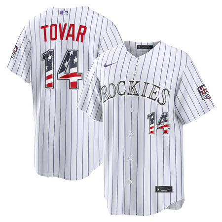 Men's Colorado Rockies #14 Ezequiel Tovar Nike White USA 250 Fourth of July Home Stadium Jersey