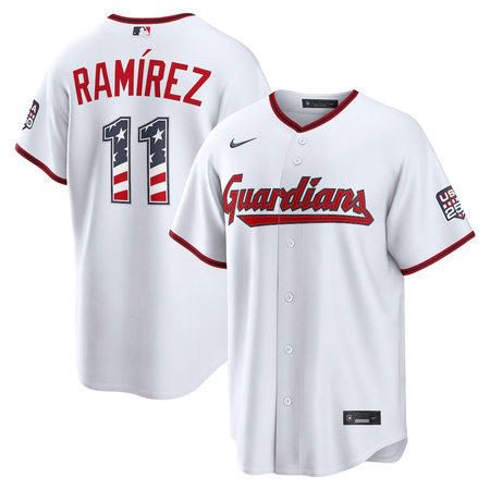 Men's Cleveland Guardians #11 Jose Ramirez Nike White USA 250 Fourth of July Home Stadium Jersey