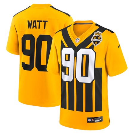 Men's Pittsburgh Steelers #90 T.J. Watt Nike Gold Alternate 1933 Throwback Game Jersey
