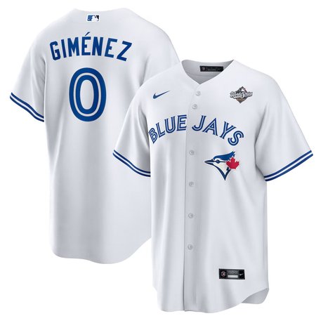 Men's Toronto Blue Jays #0 Andres Gimenez Nike 2025 World Series White Home Replica Jersey