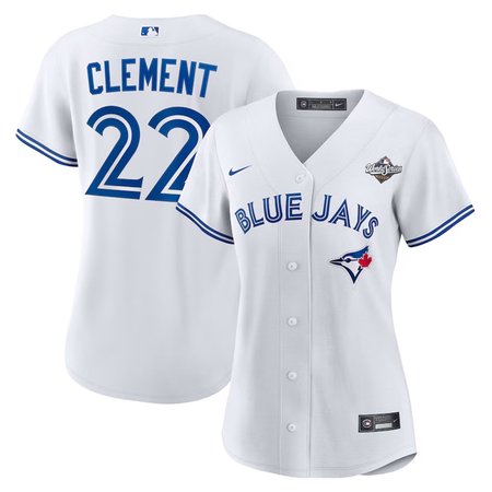 Women's Toronto Blue Jays #22 Ernie Clement Nike 2025 World Series White Home Replica Jersey
