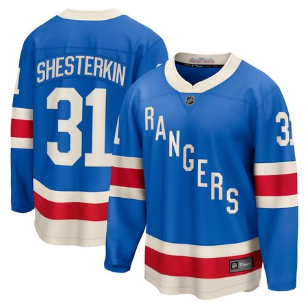Men's New York Rangers #31 Igor Shesterkin Blue Centennial Breakaway Jersey