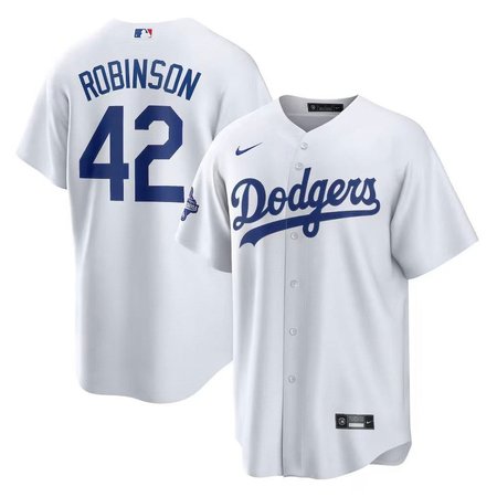 Men's Los Angeles Dodgers #42 Jackie Robinson Nike White 2025 World Series Champions Home Replica Jersey