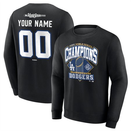 Men's Los Angeles Dodgers Black 2025 World Series Champions Custom Name & Number Fleece Sweatshirt