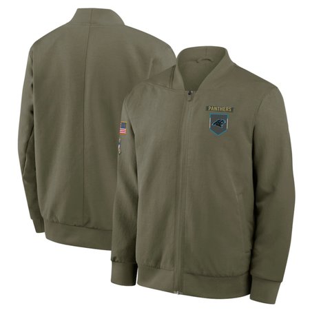 Men's Carolina Panthers Olive 2025 Salute to Service Sideline Full-Zip Bomber Jacket