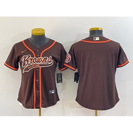 Women's Cleveland Browns Blank Brown With Patch Cool Base Stitched Baseball Jersey(Run Small)