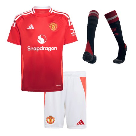 Kid's Manchester United Home Soccer Jersey Full Kit 2024/25