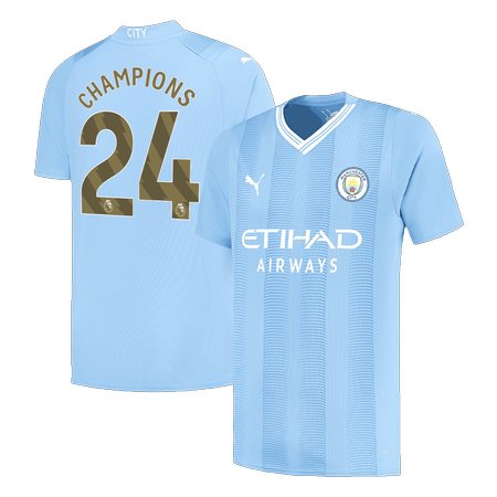Men's CHAMPIONS #24 Manchester City Home Replica Soccer Jersey 2023/24